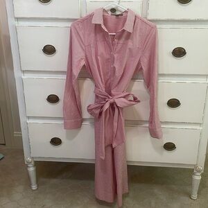 J. Crew red and white striped shirt dress with tie around waist. size 2